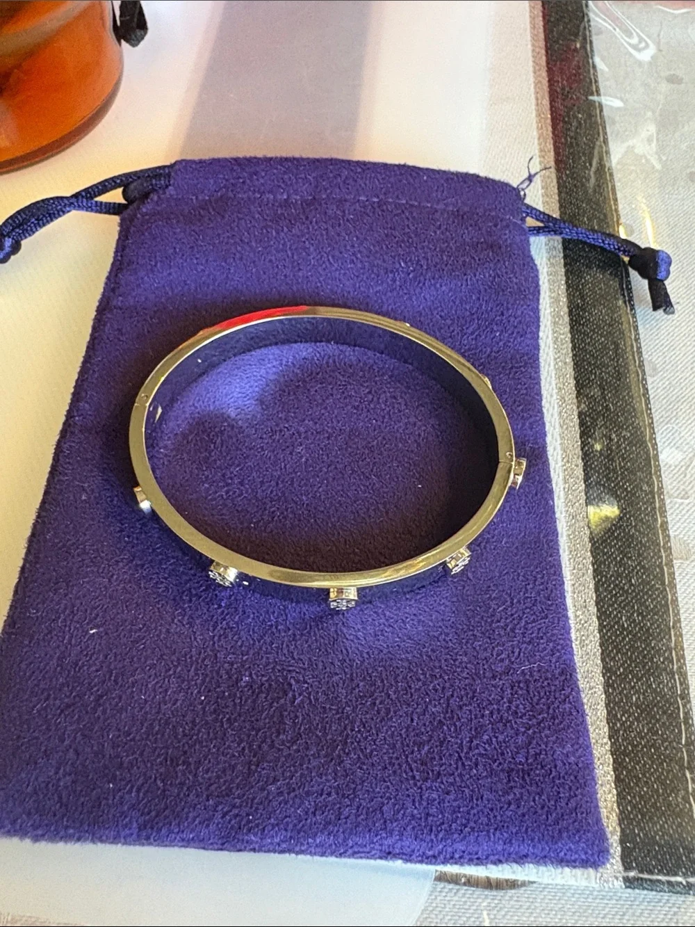 Tory Burch Silver Crystal-Accent Bangle Bracelet